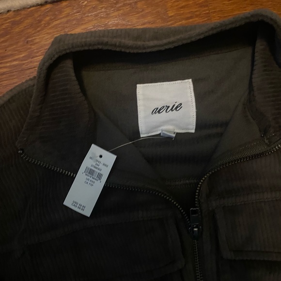 Aerie Green Corduroy Cropped Bomber Jacket - Picture 3 of 3